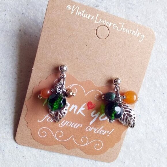🎁☃️❄️ $10 Stocking Stuffers!!! Asymmetrical Beaded Leaf Cluster Dangle Earrings - Picture 3 of 7